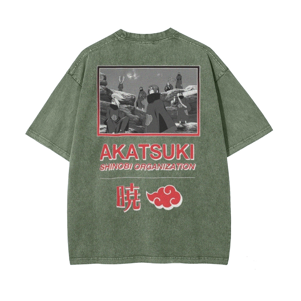 Vintage Unisex-Adult Oversized Washed T-Shirt Graphic Naruto Akatsuki Shinobi T-Shirt