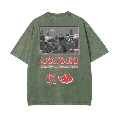 Vintage Unisex-Adult Oversized Washed T-Shirt Graphic Naruto Akatsuki Shinobi T-Shirt