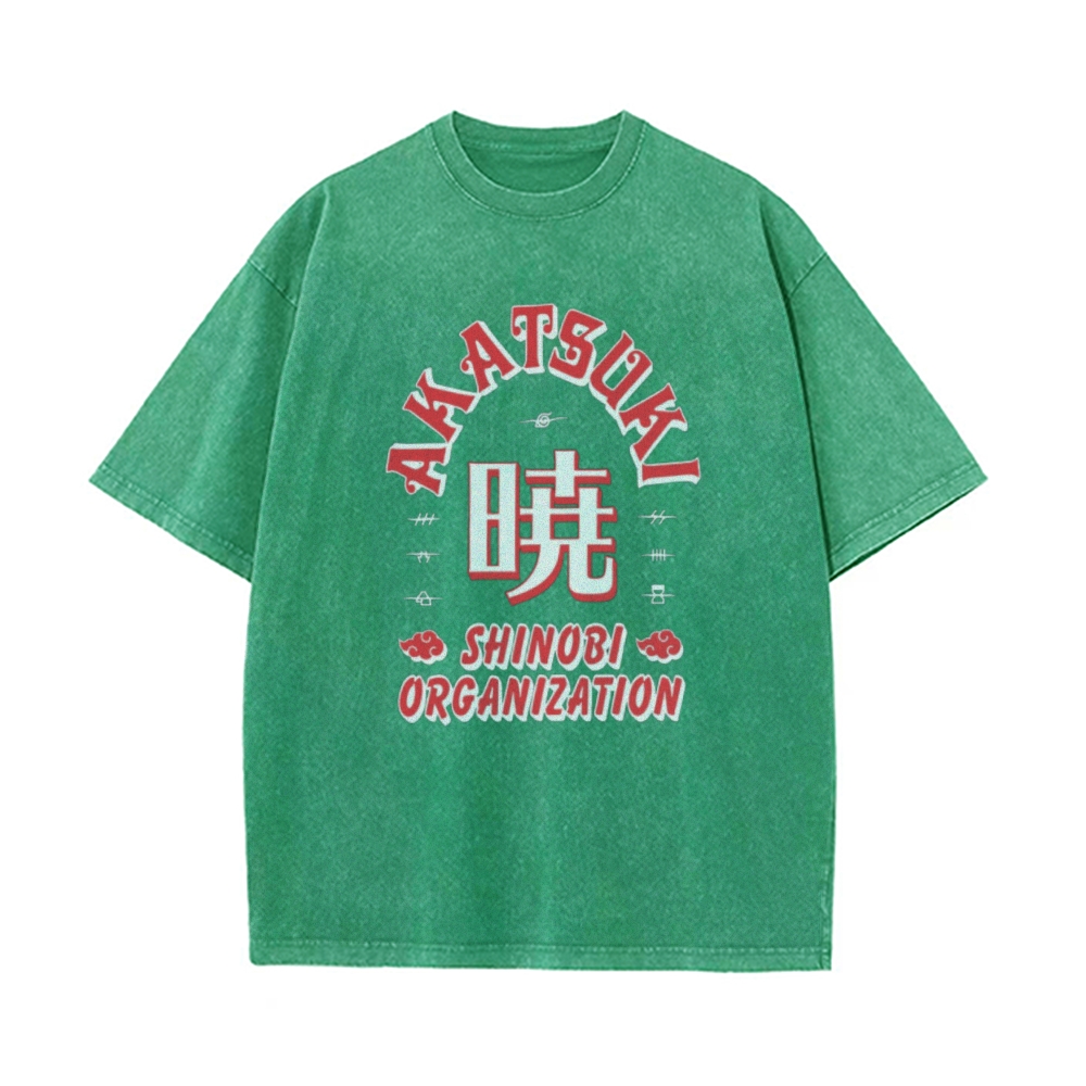 Vintage Unisex-Adult Oversized Washed T-Shirt Graphic Naruto Akatsuki Shinobi T-Shirt