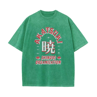 Vintage Unisex-Adult Oversized Washed T-Shirt Graphic Naruto Akatsuki Shinobi T-Shirt