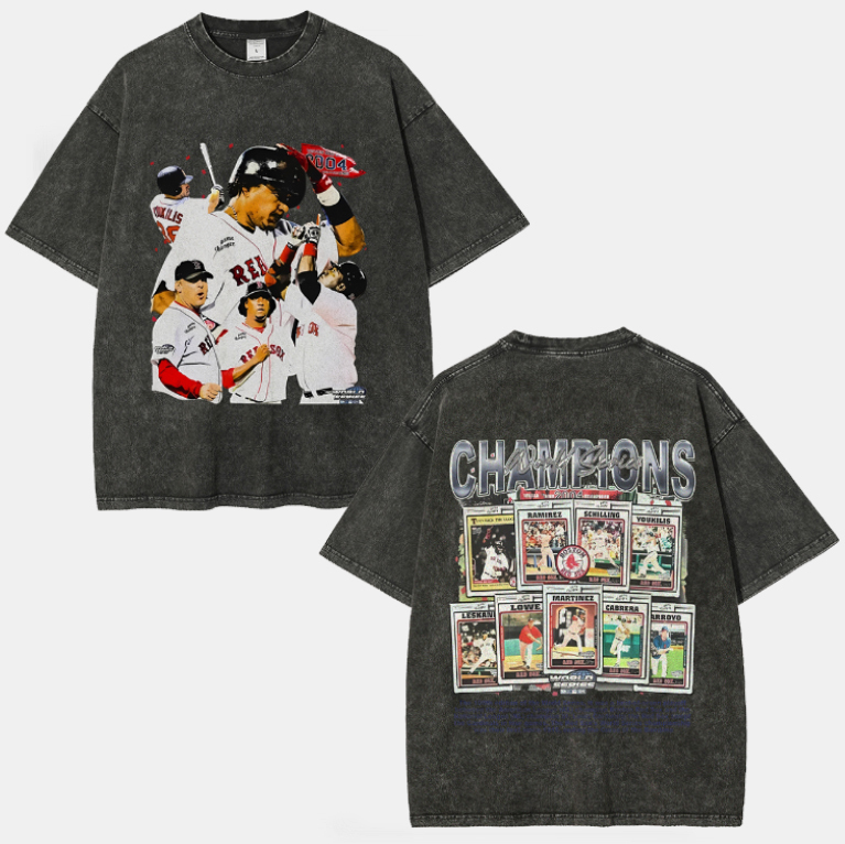 Unisex-Adult Ultra Cotton Washed T-Shirt Graphic  2004 WORLD SERIES CHAMPS - RED SOX TEE