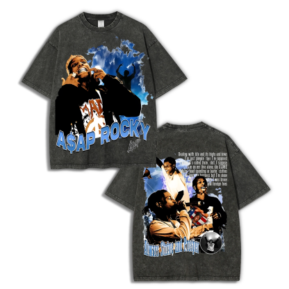 Unisex-Adult Ultra Cotton Washed T-Shirt Graphic  ASAP Rocky V1 Tee