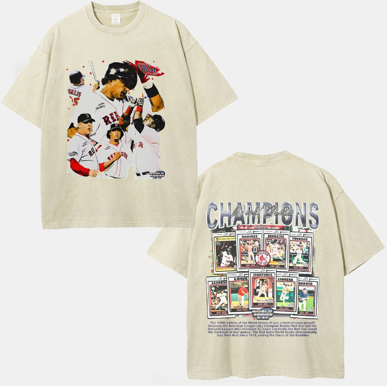 Unisex-Adult Ultra Cotton Washed T-Shirt Graphic  2004 WORLD SERIES CHAMPS - RED SOX TEE