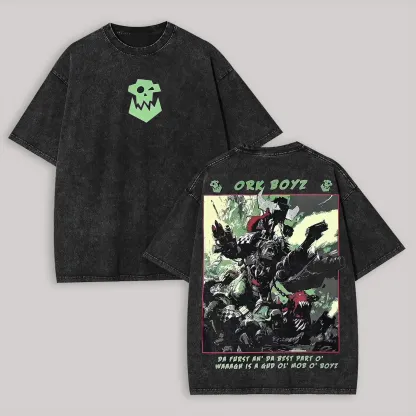 Warhammer 40k Ork Boyz Printed Unisex Washed T-Shirt