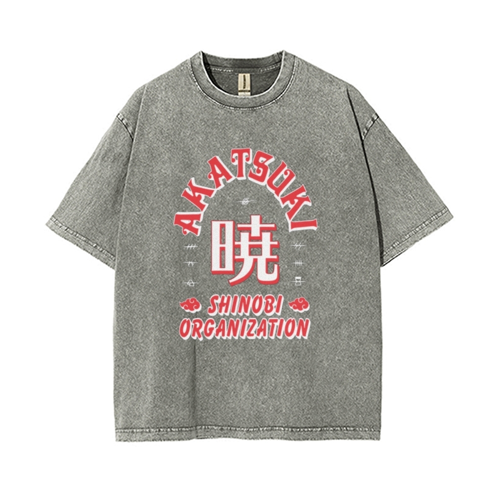 Vintage Unisex-Adult Oversized Washed T-Shirt Graphic Naruto Akatsuki Shinobi T-Shirt
