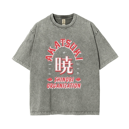 Vintage Unisex-Adult Oversized Washed T-Shirt Graphic Naruto Akatsuki Shinobi T-Shirt