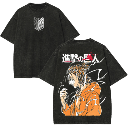 Attack on Titan Eren Yeager Printed Unisex Washed T-Shirt