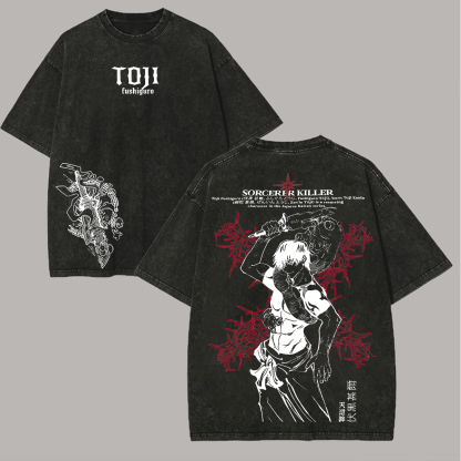 Jujutsu Kaisen Toji Fushiguro Printed Unisex Washed T-Shirt
