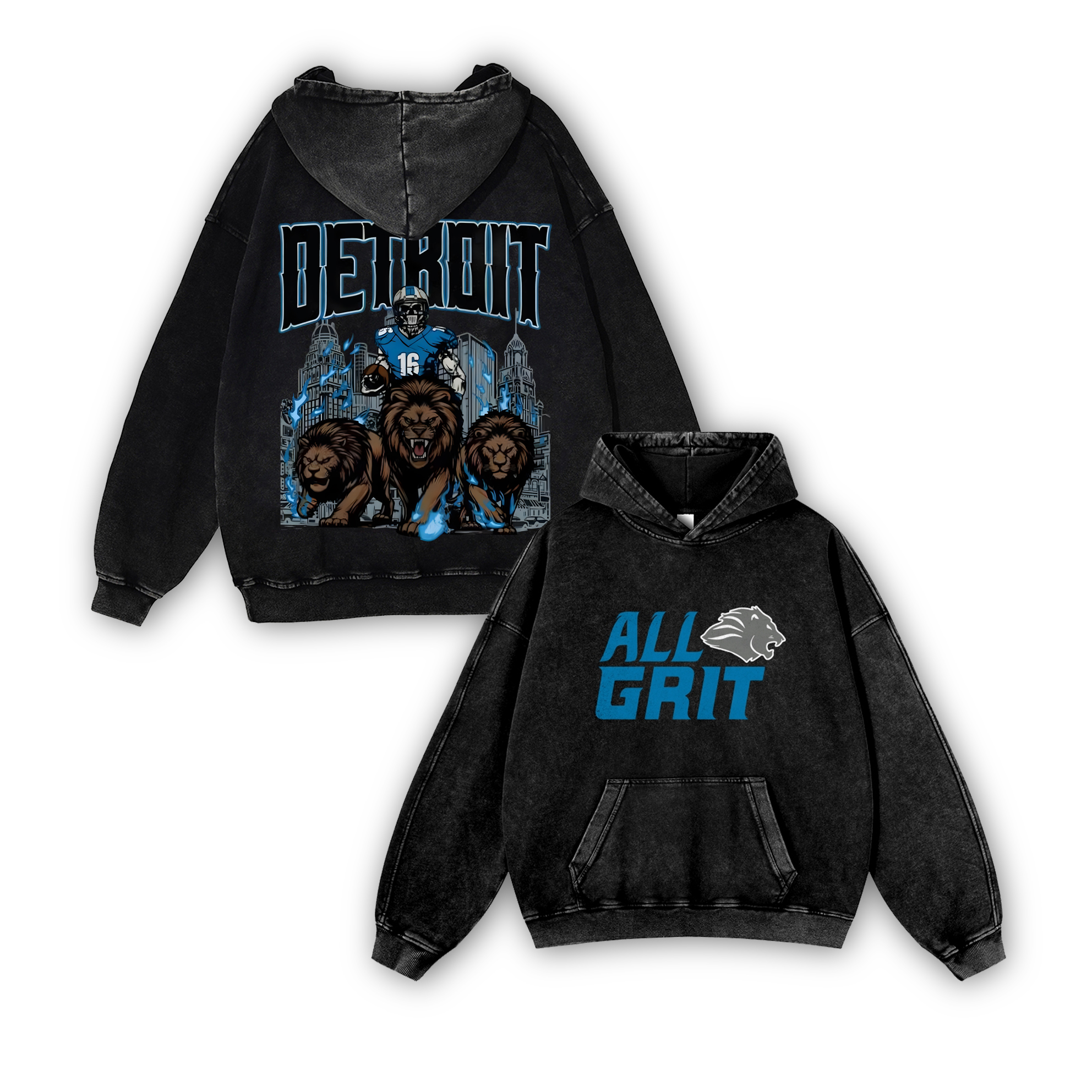 Casual Washed Hoodie Detroit Lions