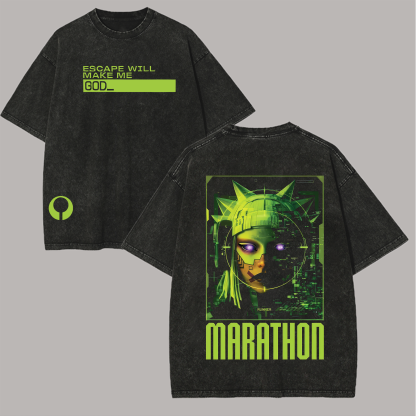 Marathon Printed Unisex Washed T-Shirt