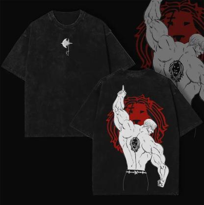 Escanor X The Seven Deadly Sins Anime Vintage Washed Tee Unisex Mineral Anime Manga Washed Heavy Cotton T-shirt, Gift For Anime Fan, Anime Lover