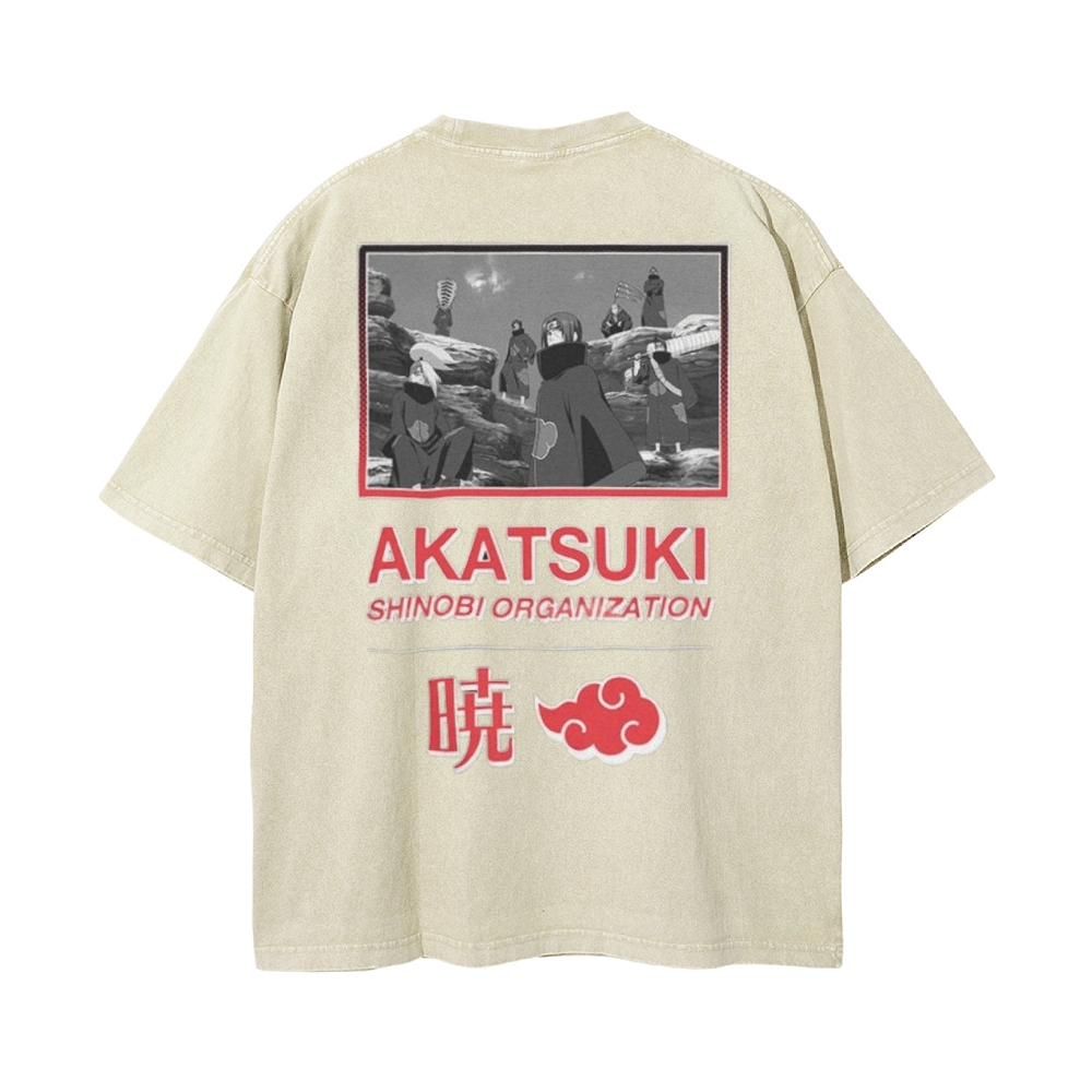 Vintage Unisex-Adult Oversized Washed T-Shirt Graphic Naruto Akatsuki Shinobi T-Shirt
