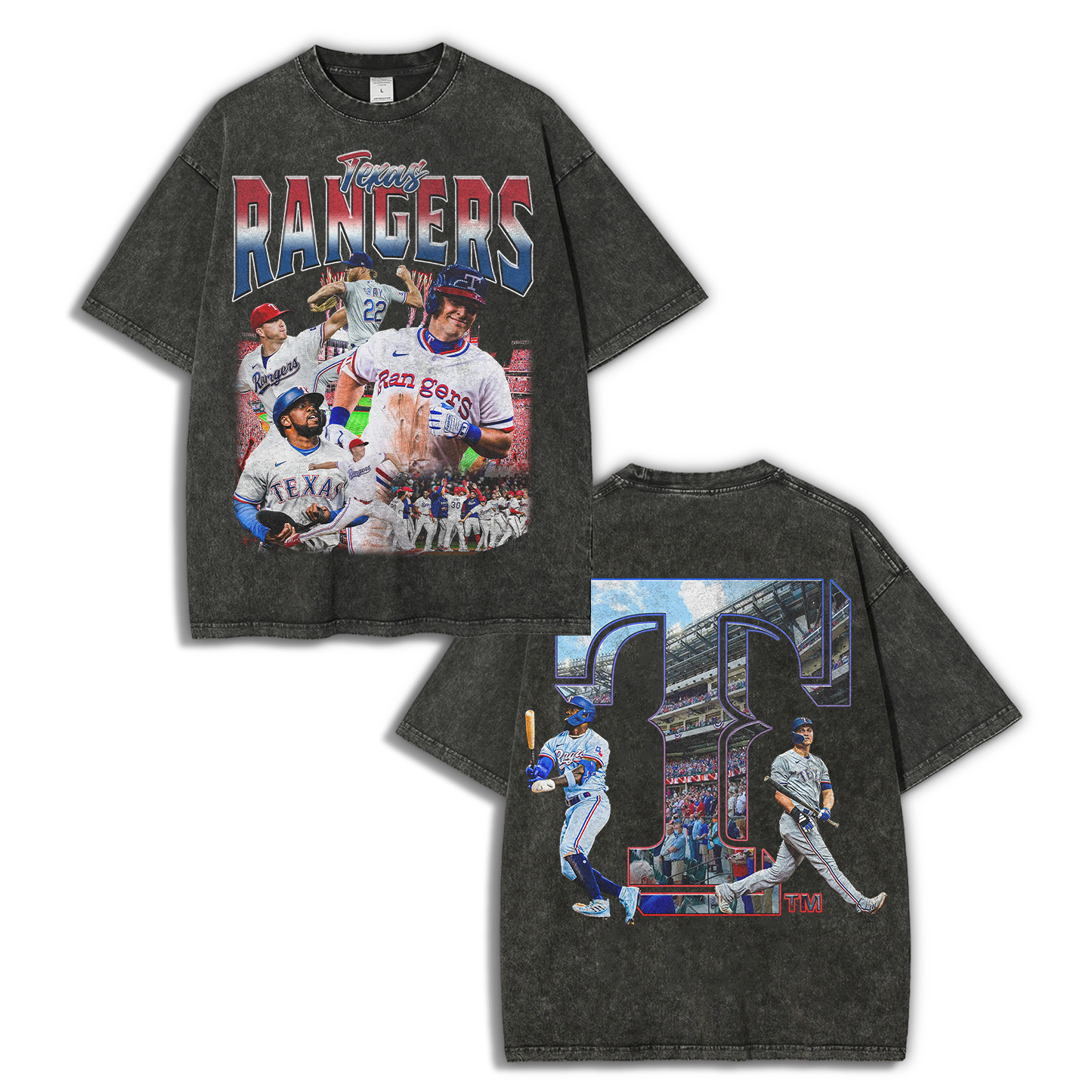 Unisex-Adult Oversized Washed Street T-shirt TEXAS RANGERS Vintage Tee