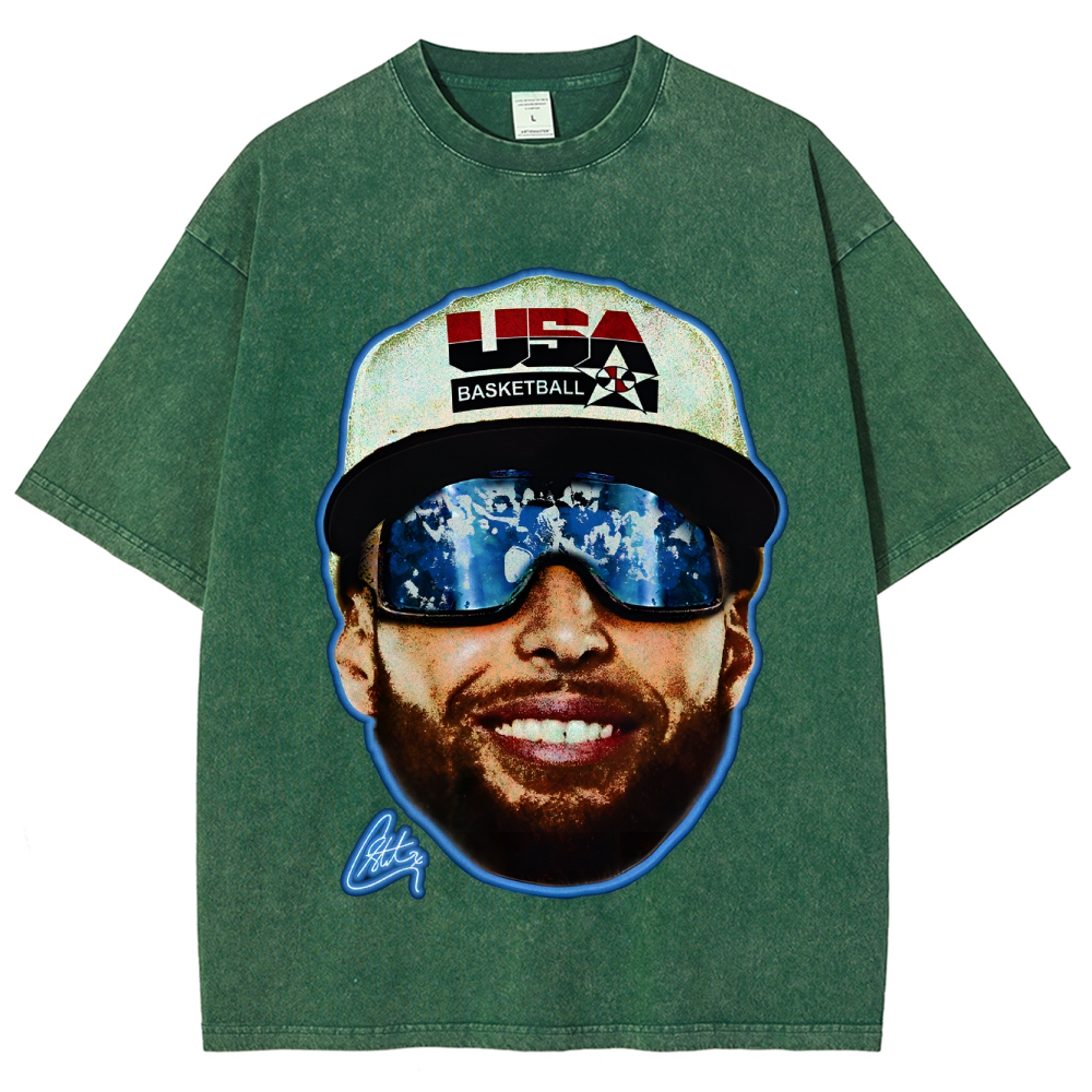 Unisex-Adult Ultra Cotton Washed T-Shirt Graphic "Chef Curry" Team USA Big Face T-Shirt