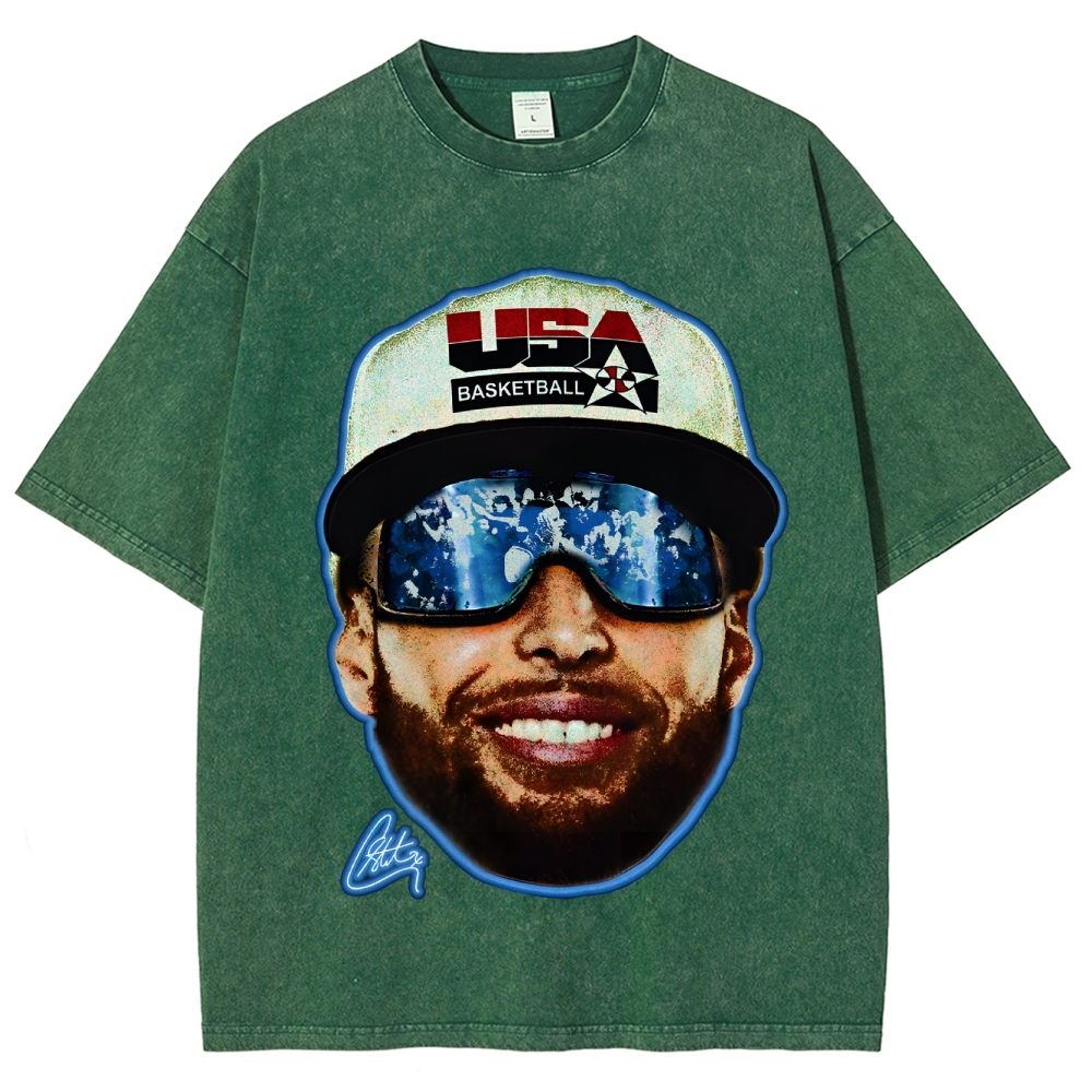 Unisex-Adult Ultra Cotton Washed T-Shirt Graphic "Chef Curry" Team USA Big Face T-Shirt