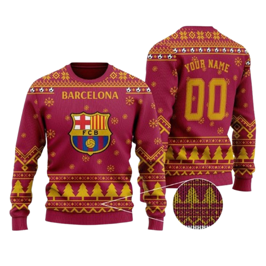 Personalized And Number Barcelona Christmas For Fans Ugly Christmas Sweater