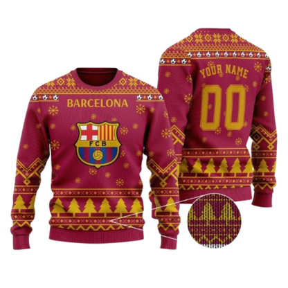 Personalized And Number Barcelona Christmas For Fans Ugly Christmas Sweater