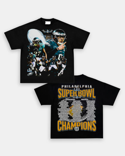 Classic Style Unisex-Adult Oversized Pure Cotton T-Shirt Graphic SUPER BOWL LII CHAMPS - EAGLES TEE
