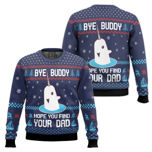 Elf Bye Buddy Hope You Find Your Dad Christmas Pattern Ugly Sweater