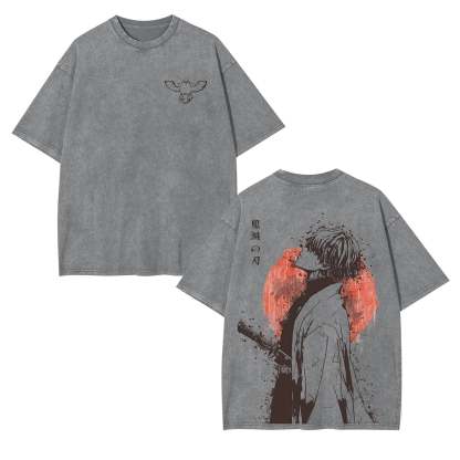 ZENITSU DEMON SLAYER ANIME UNISEX WASHED T-SHIRT -[DS]