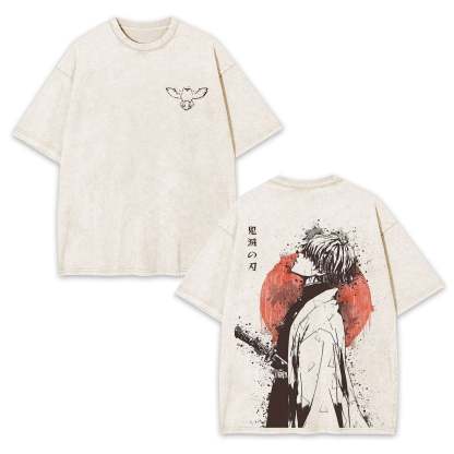 ZENITSU DEMON SLAYER ANIME UNISEX WASHED T-SHIRT -[DS]
