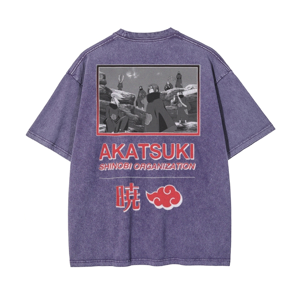 Vintage Unisex-Adult Oversized Washed T-Shirt Graphic Naruto Akatsuki Shinobi T-Shirt