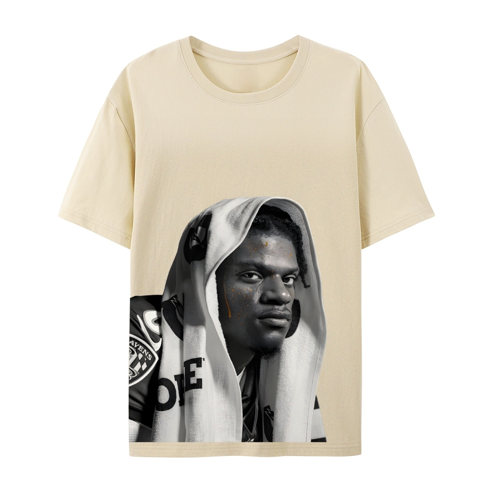 RAVENS Lamar Jackson Vintage Style Unisex-Adult Oversized Washed Cotton T-Shirt 