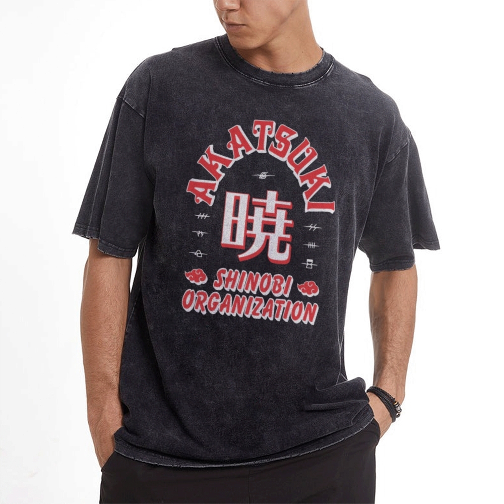Vintage Unisex-Adult Oversized Washed T-Shirt Graphic Naruto Akatsuki Shinobi T-Shirt