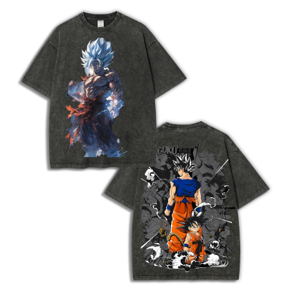 Unisex-Adult Ultra Cotton Washed T-Shirt Graphic Goku