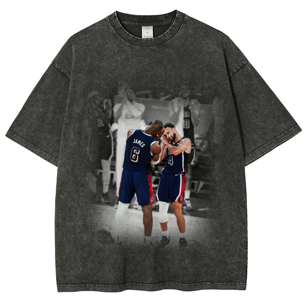 Unisex-Adult Ultra Cotton Washed T-Shirt Graphic USA BASKETBALL 2024 USA TEE