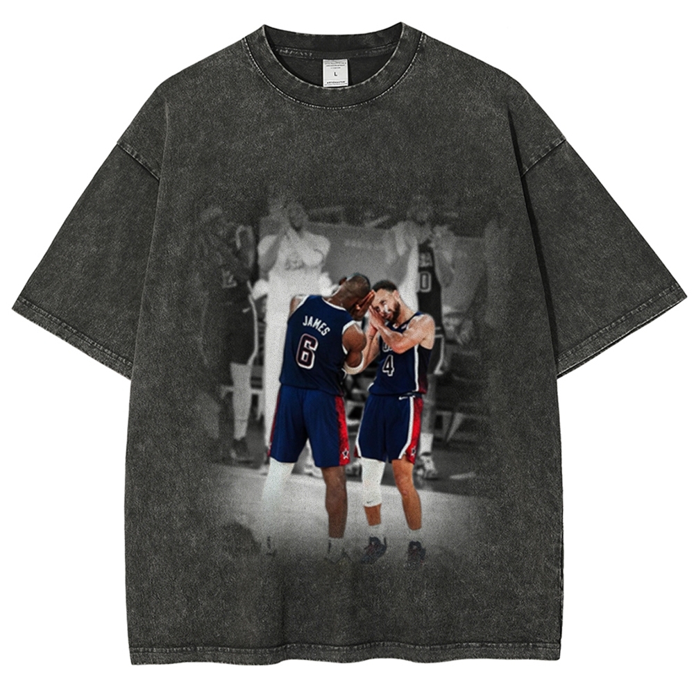 Unisex-Adult Ultra Cotton Washed T-Shirt Graphic USA BASKETBALL 2024 U
