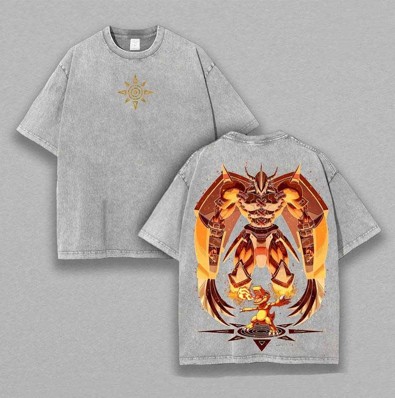 Unisex Vintage Heavyweight Washed Cotton Graphic Tee |  WarGreymon 