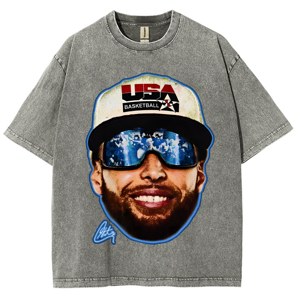 Unisex-Adult Ultra Cotton Washed T-Shirt Graphic "Chef Curry" Team USA Big Face T-Shirt