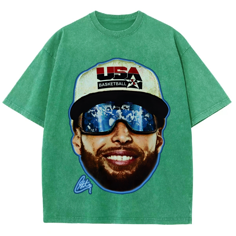 Unisex-Adult Ultra Cotton Washed T-Shirt Graphic "Chef Curry" Team USA Big Face T-Shirt