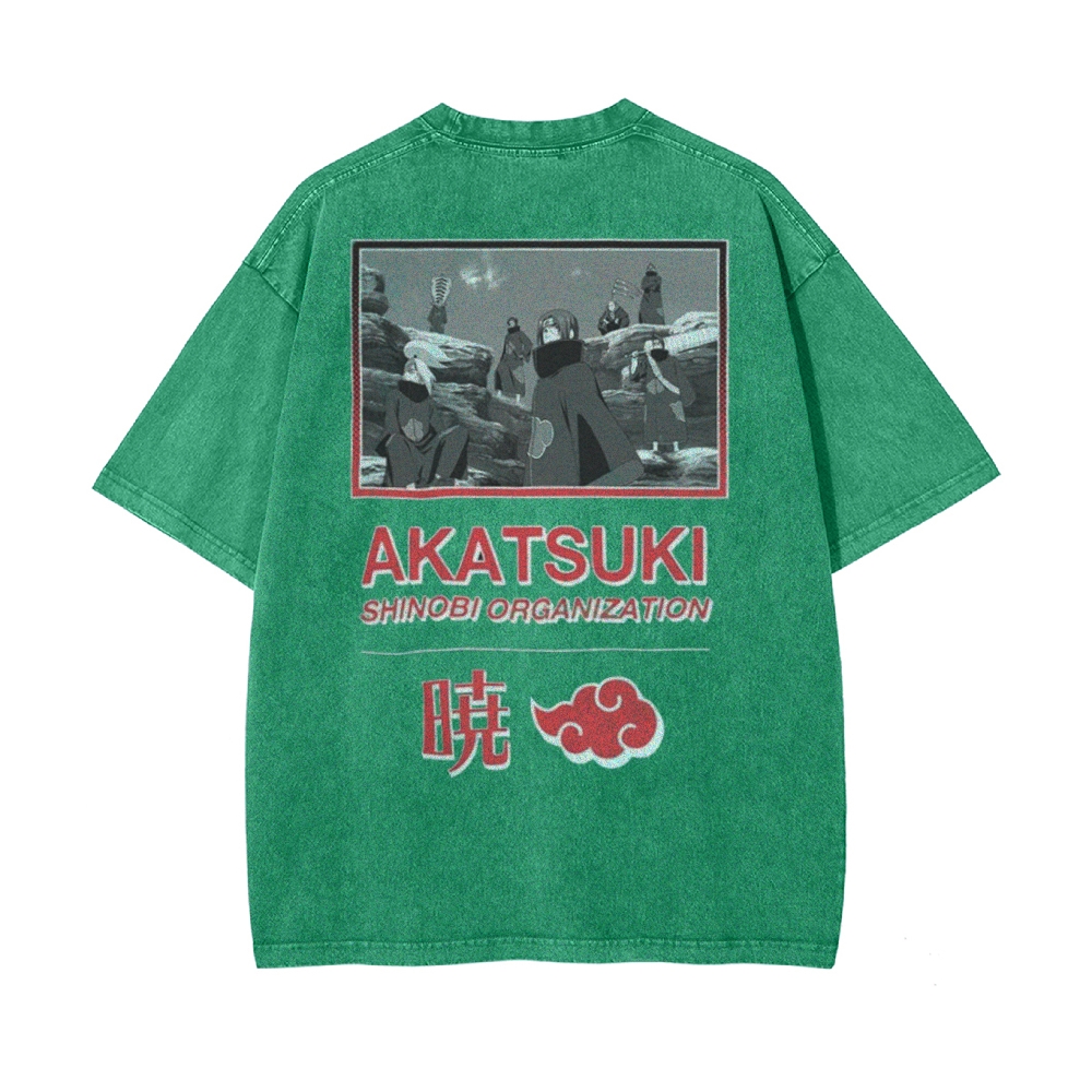 Vintage Unisex-Adult Oversized Washed T-Shirt Graphic Naruto Akatsuki Shinobi T-Shirt