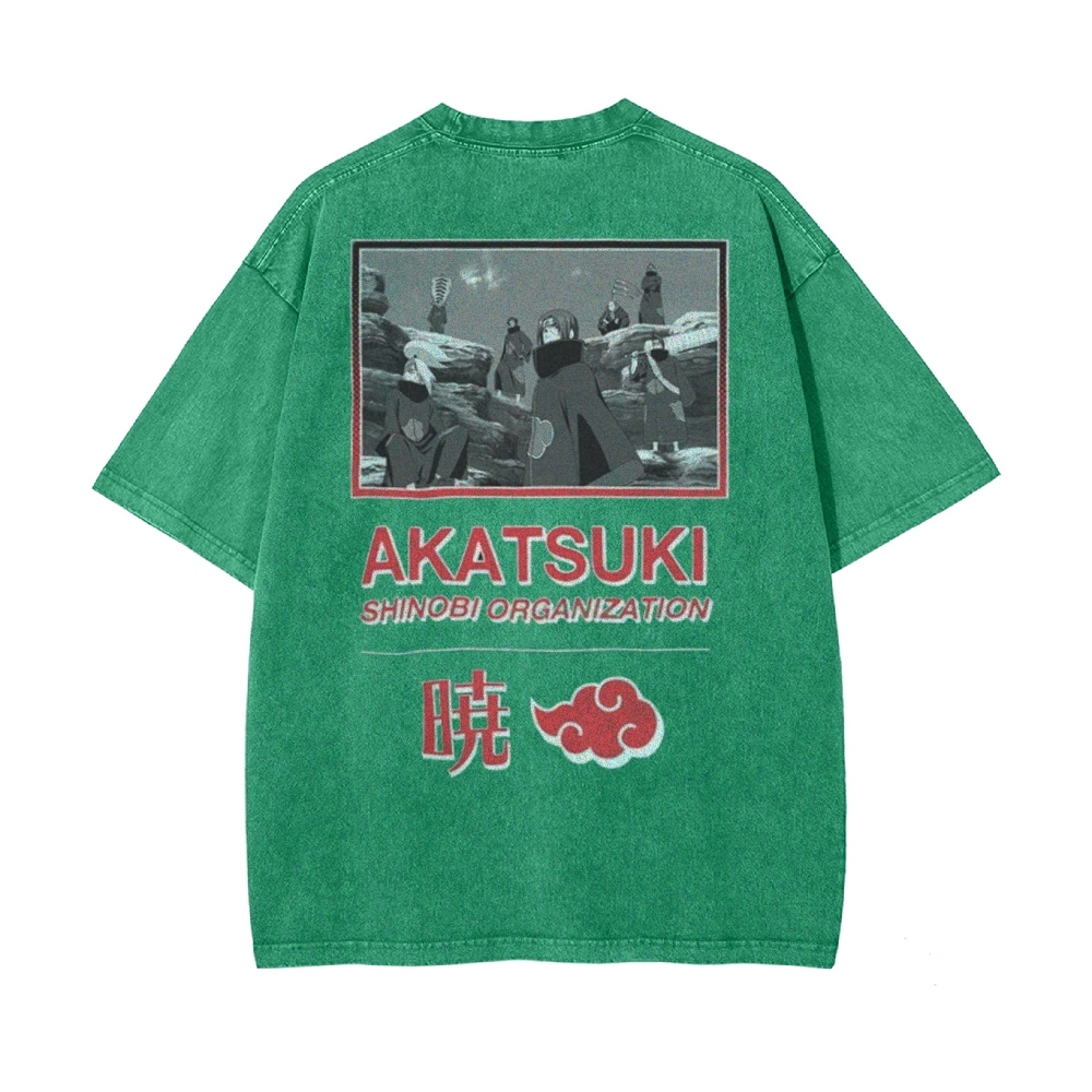 Vintage Unisex-Adult Oversized Washed T-Shirt Graphic Naruto Akatsuki Shinobi T-Shirt