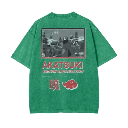 Vintage Unisex-Adult Oversized Washed T-Shirt Graphic Naruto Akatsuki Shinobi T-Shirt