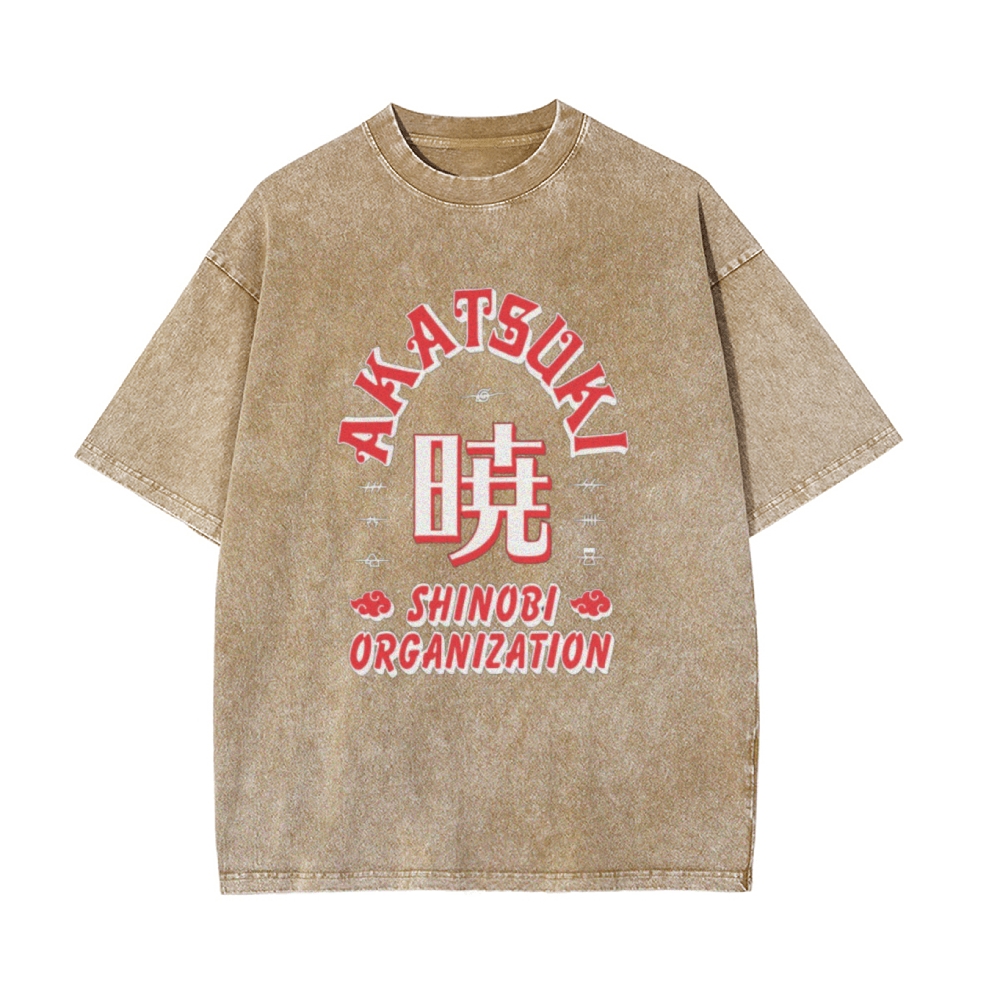 Vintage Unisex-Adult Oversized Washed T-Shirt Graphic Naruto Akatsuki Shinobi T-Shirt