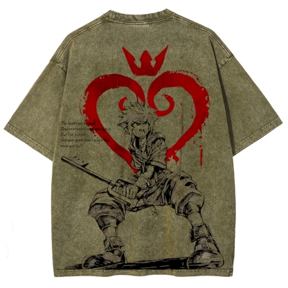 Sora Kingdom Hearts  Printed Unisex Washed T-Shirt 