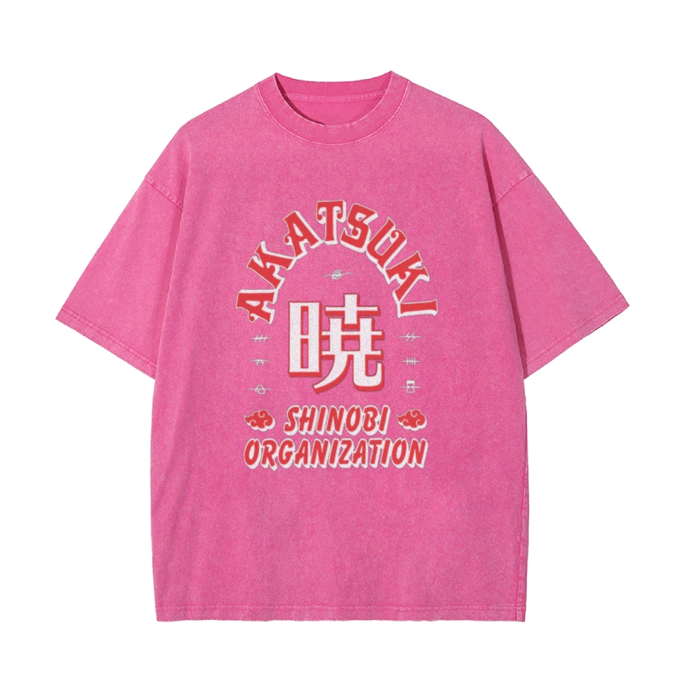 Vintage Unisex-Adult Oversized Washed T-Shirt Graphic Naruto Akatsuki Shinobi T-Shirt