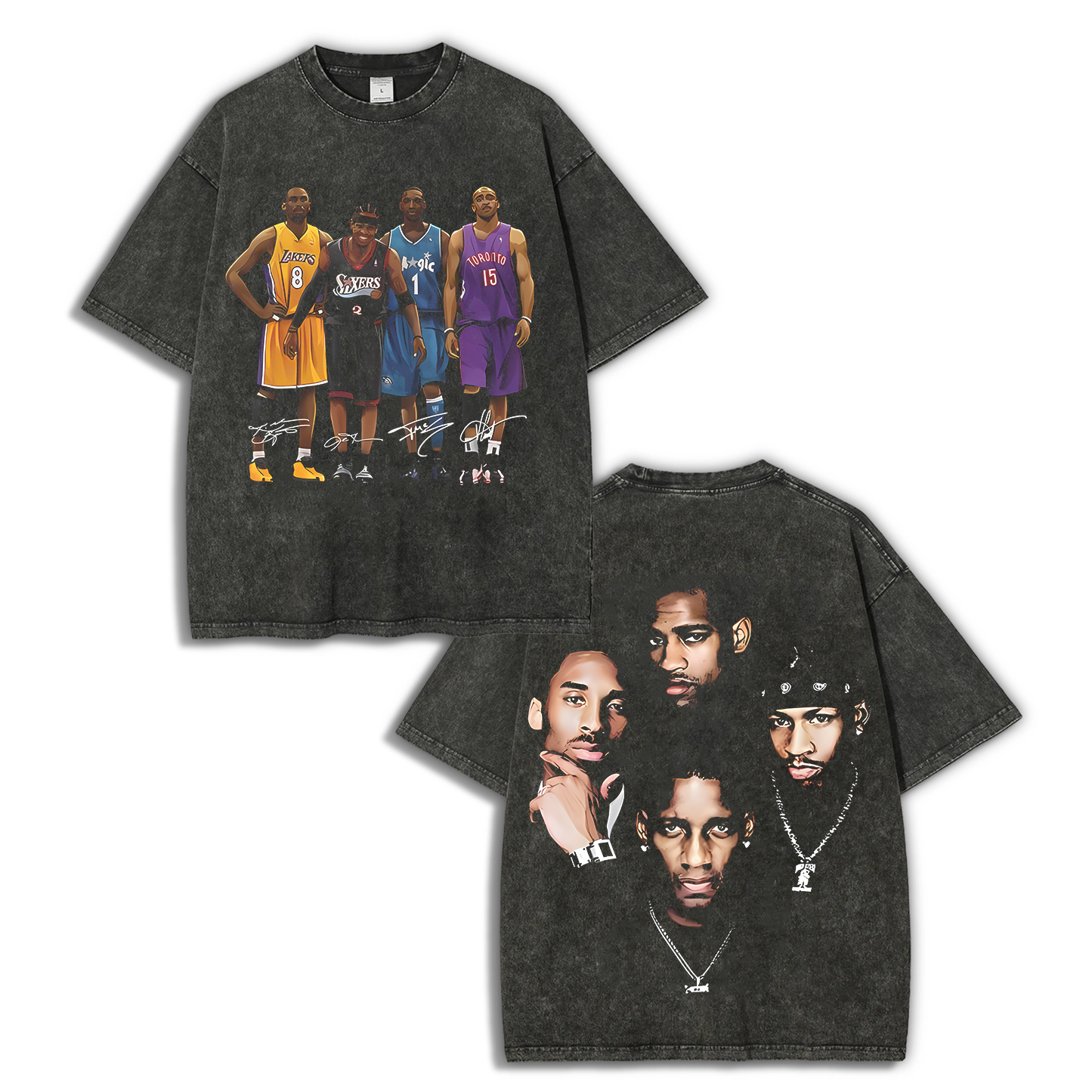 Unisex Fit Washed T-Shirt Kobe and Iverson and T Mac and Carter