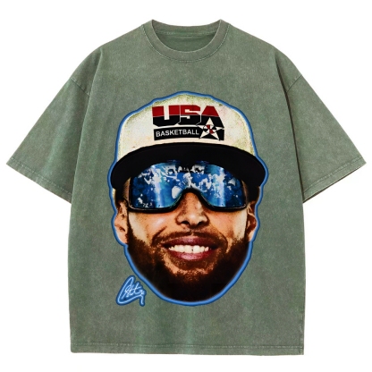 Unisex-Adult Ultra Cotton Washed T-Shirt Graphic "Chef Curry" Team USA Big Face T-Shirt