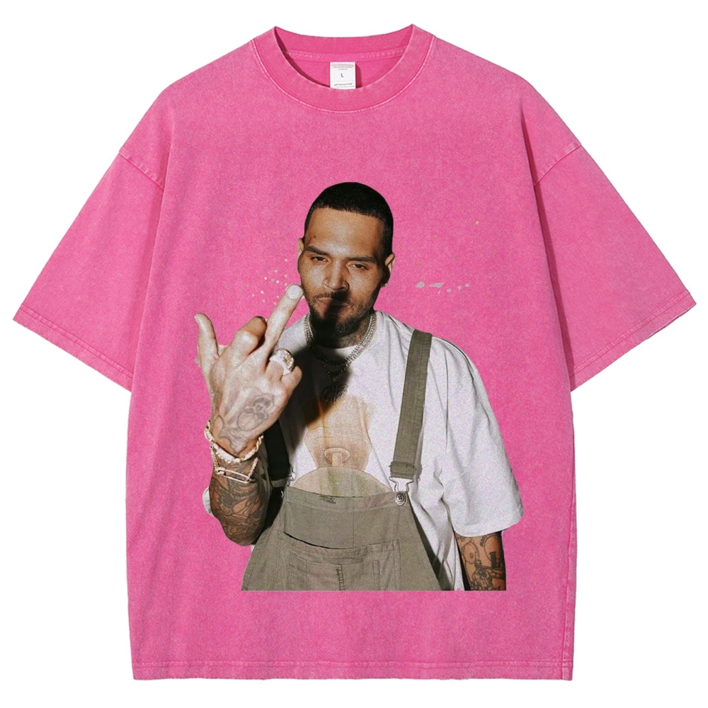 Unisex-Adult Ultra Cotton Washed T-Shirt Graphic BIG FACE CHRIS BROWN TEE