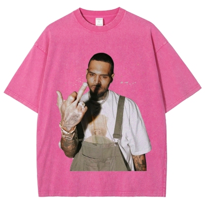 Unisex-Adult Ultra Cotton Washed T-Shirt Graphic BIG FACE CHRIS BROWN TEE