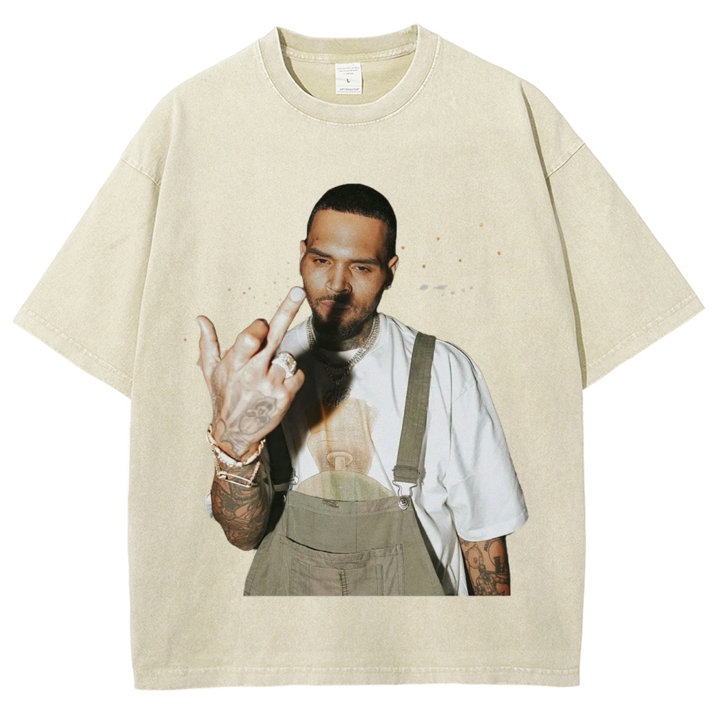 Unisex-Adult Ultra Cotton Washed T-Shirt Graphic BIG FACE CHRIS BROWN TEE