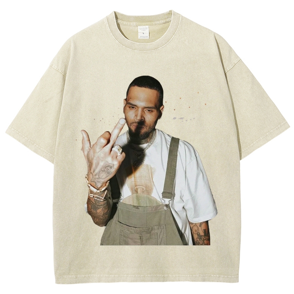 Unisex-Adult Ultra Cotton Washed T-Shirt Graphic BIG FACE CHRIS BROWN TEE