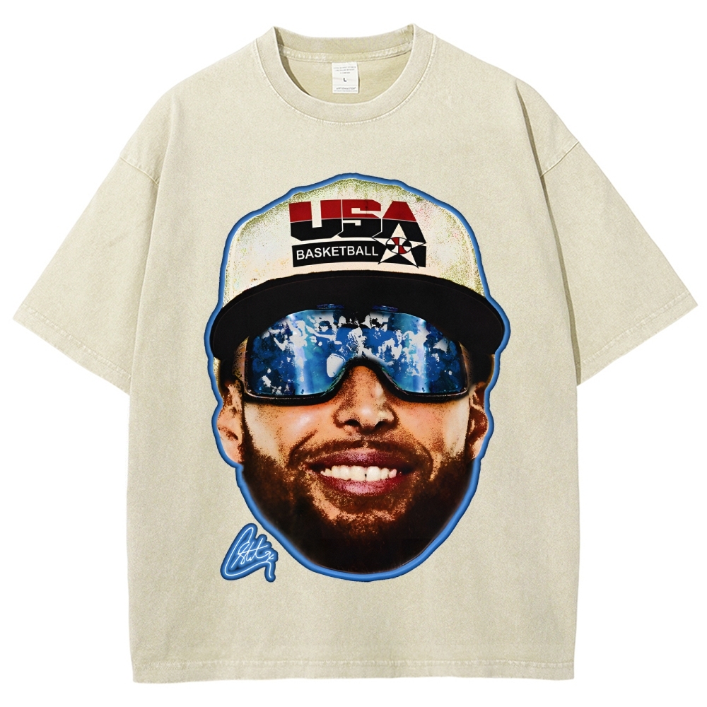 Unisex-Adult Ultra Cotton Washed T-Shirt Graphic "Chef Curry" Team USA Big Face T-Shirt