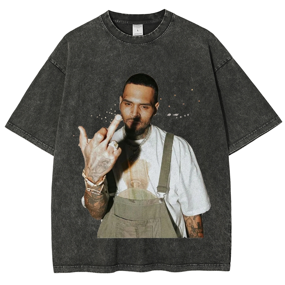 Unisex-Adult Ultra Cotton Washed T-Shirt Graphic BIG FACE CHRIS BROWN TEE