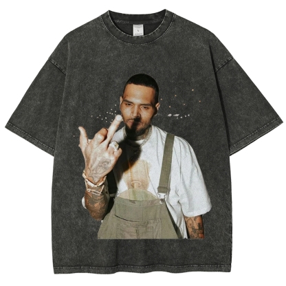 Unisex-Adult Ultra Cotton Washed T-Shirt Graphic BIG FACE CHRIS BROWN TEE