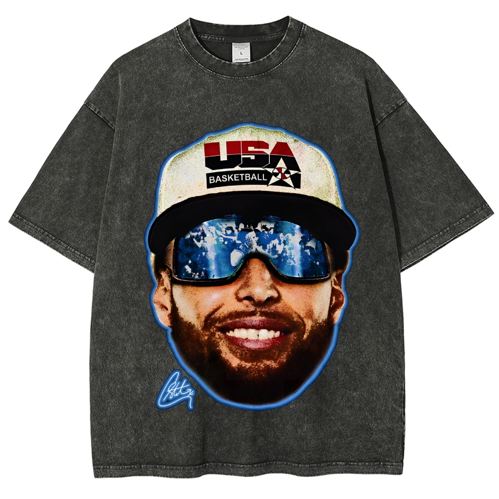 Unisex-Adult Ultra Cotton Washed T-Shirt Graphic "Chef Curry" Team USA Big Face T-Shirt